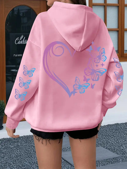 Heart Print Hoodie Curve