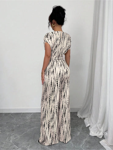 Elegant Off-Shoulder Striped Jumpsuit - Black & White Vertical Stripes 8 -24