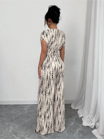 Elegant Off-Shoulder Striped Jumpsuit - Black & White Vertical Stripes 8 -24