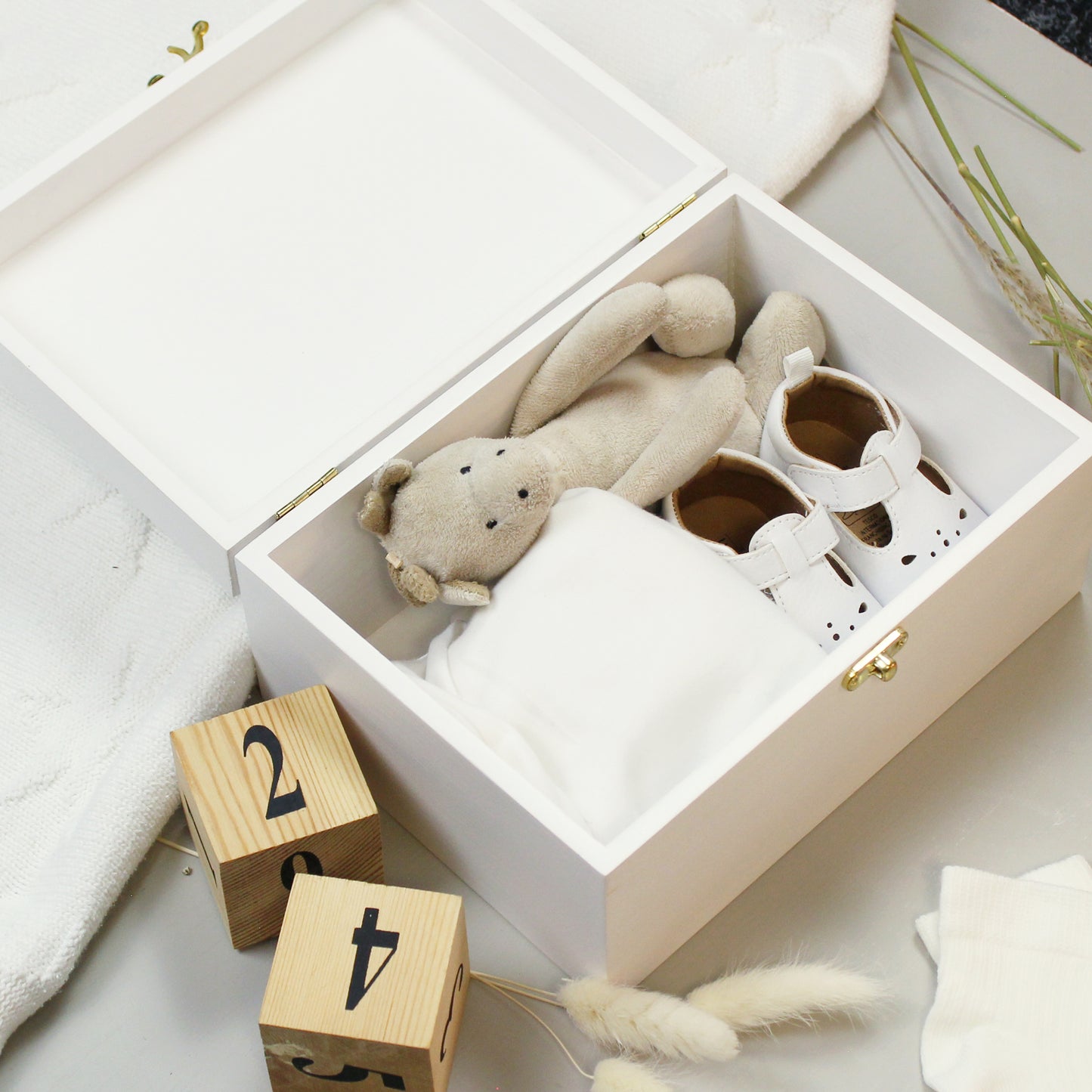 Personalised Safari Animal White Wooden Keepsake Box