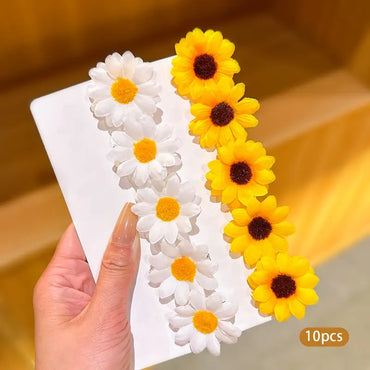 10pcs White & Yellow Sunflower Hair Clips