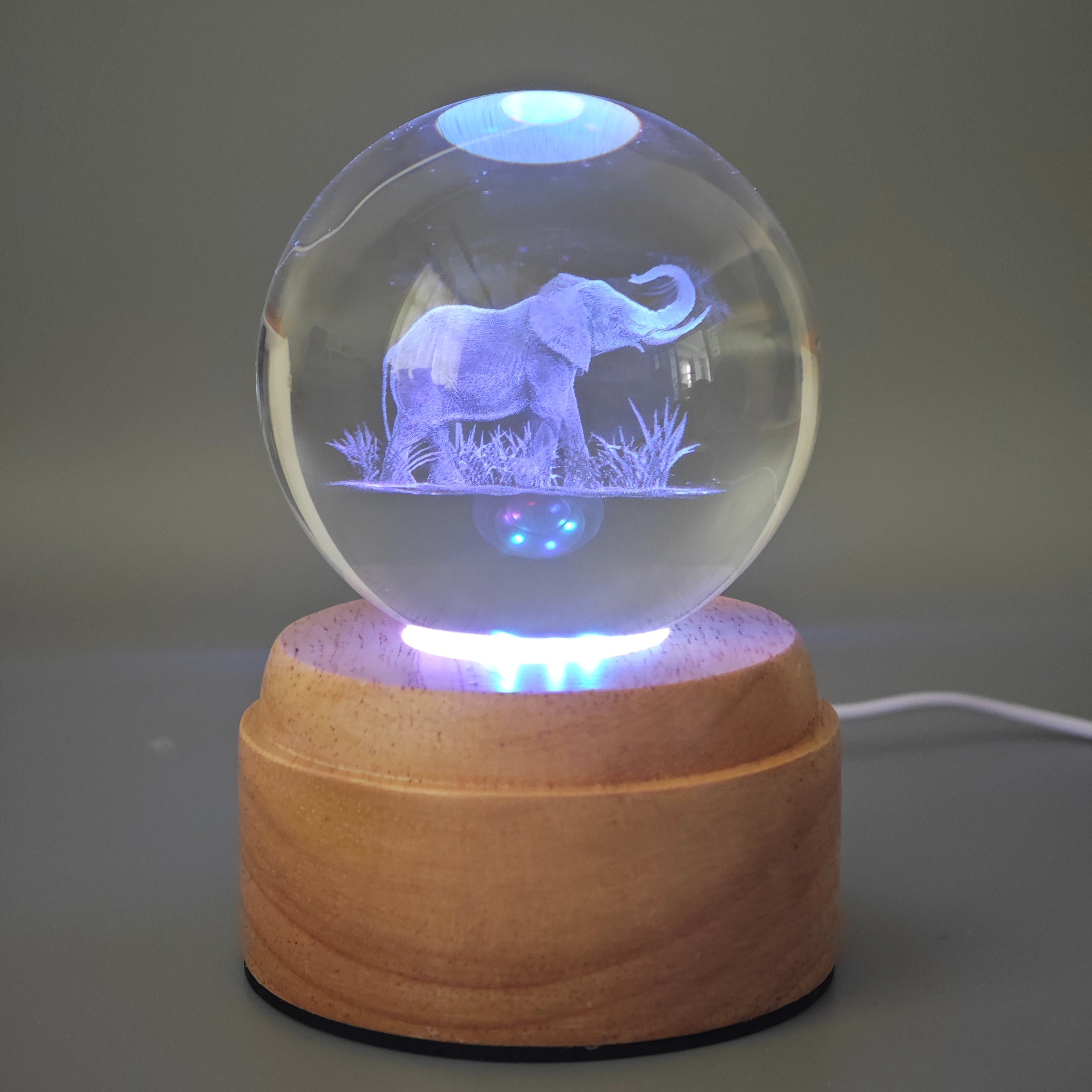 Elephant Rotating 3D Crystal Globe Light -Wooden