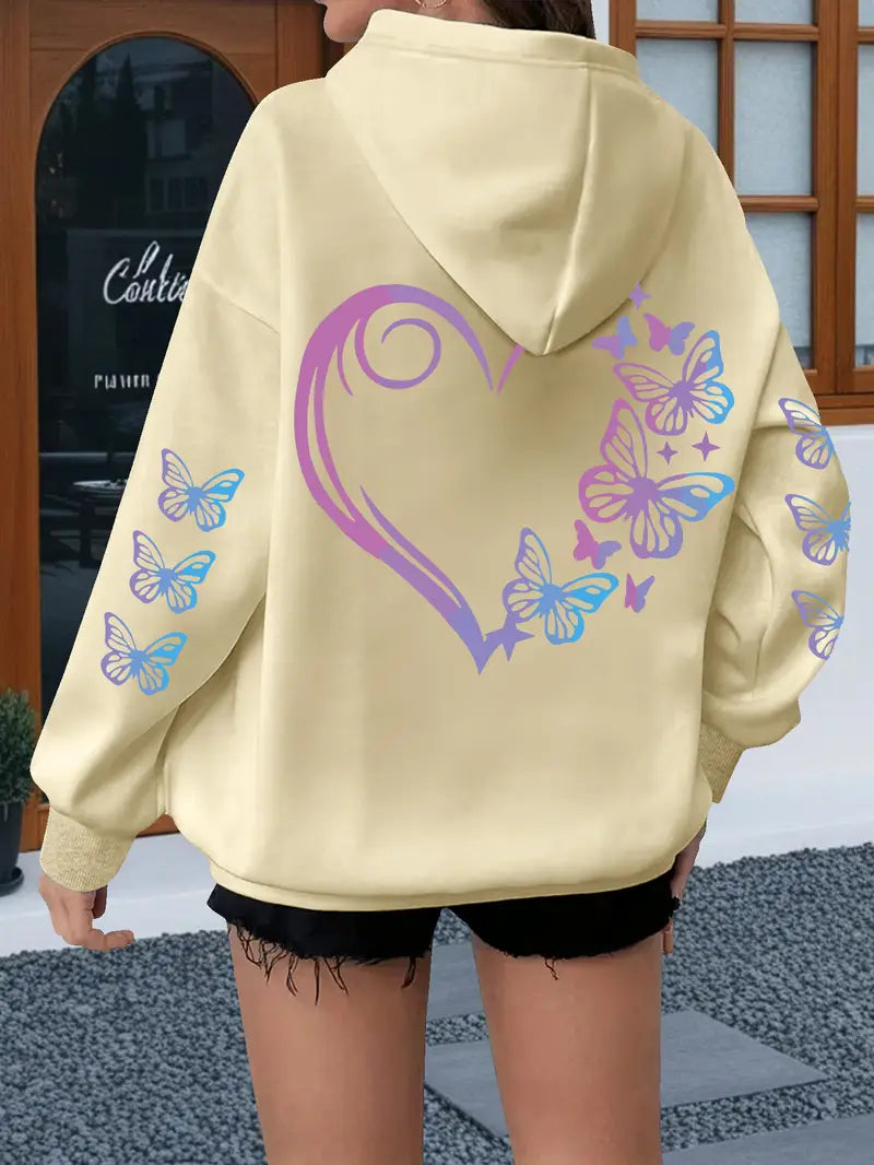 Heart Print Hoodie Curve