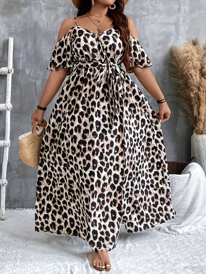 Leopard Print short sleeved  Maxi Dress