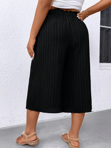 Elegant Front Button Decoration, Stretchy Waist Cropped Curve Pants