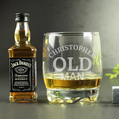 Personalised Old Man Tumbler and Whiskey Miniature Set