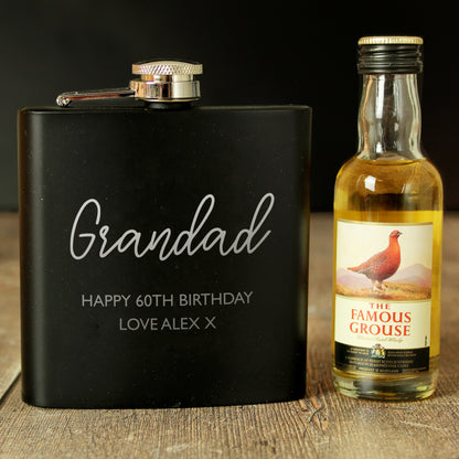 Personalised Free Text Hip Flask and Grouse Miniature Set