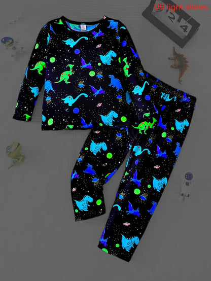 2pcs Set with Luminous Cute Dinosaur Pyjamas