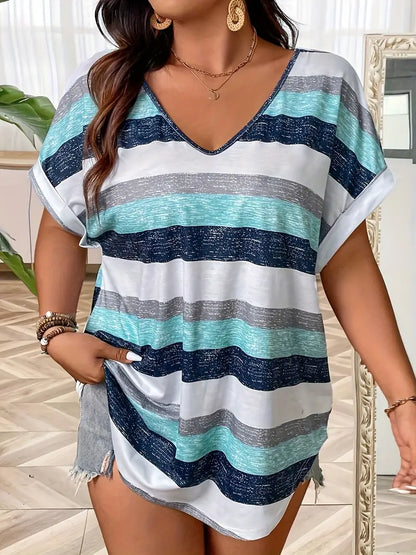 Curve Blue loose fitting stripy T Shirt