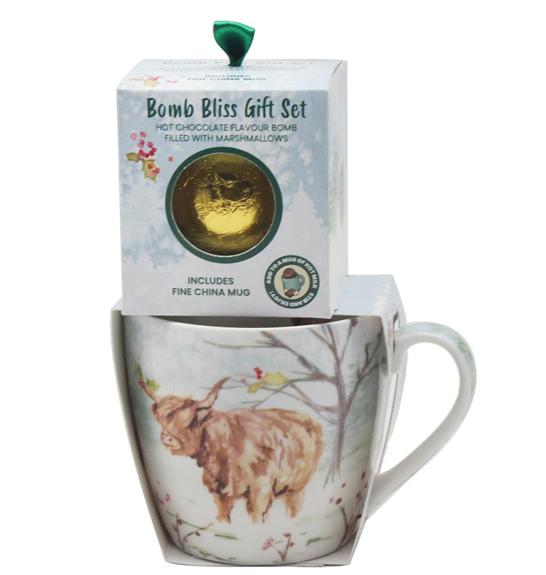 HIGHLAND COW MUG &  CHOCOLATE BOMB GIFT SET