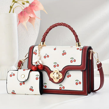 Crossbody Shoulder Bag with Cherry Print