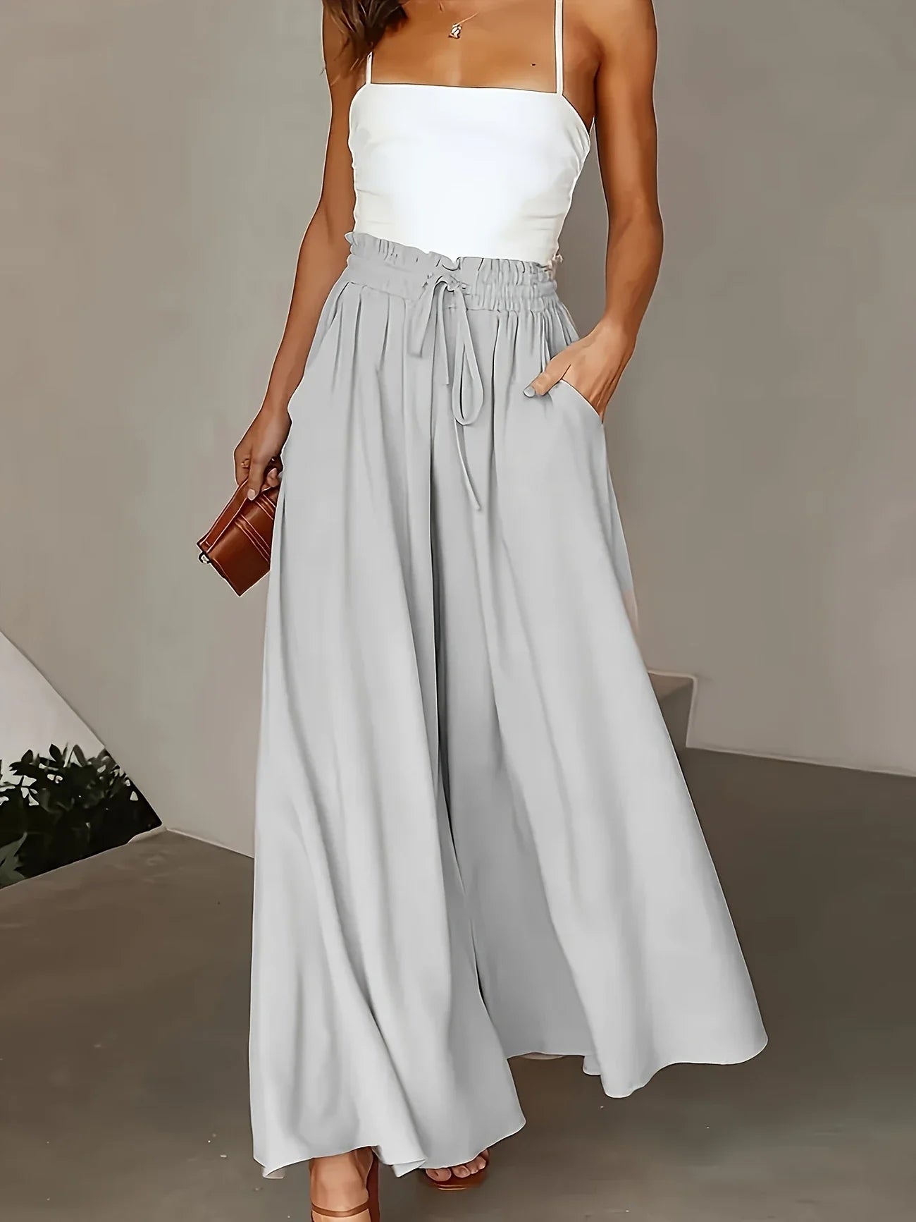 Curve Wide Leg Pants, Casual Loose Pants