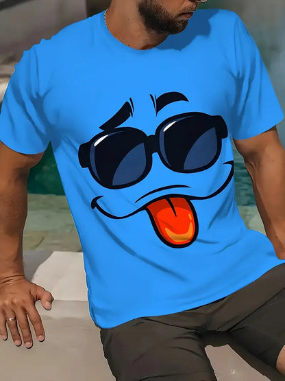 Men'S Plus Size Funny Face Prin T-Shirt