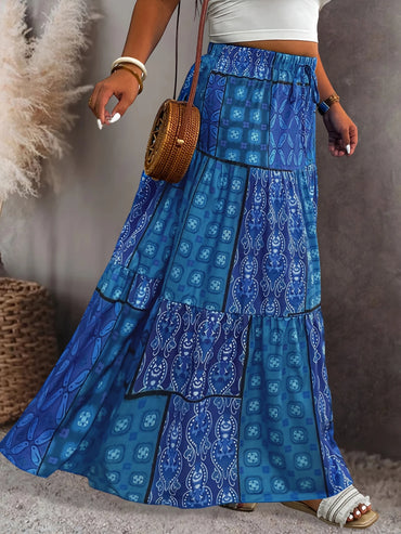 Curve maxi Skirt with Adjustable Waist Tie Blue Floral Print 16-24