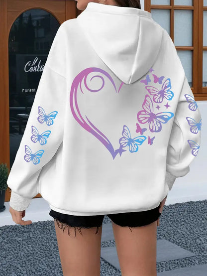 Heart Print Hoodie Curve