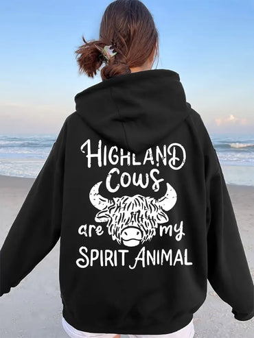 Highland Cow Graphic Hoodie Sweatshirt Size 16-24