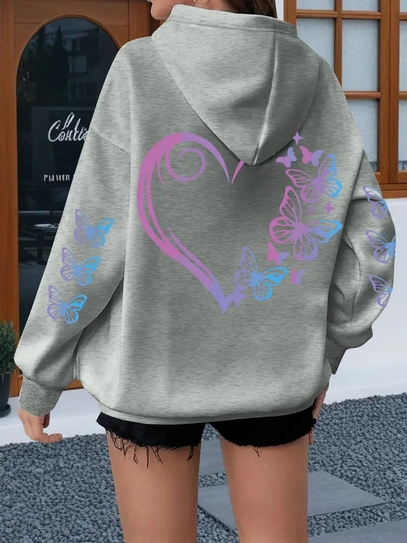 Heart Print Hoodie Curve