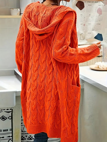 Curve Women's Cardigan Elegant Long-Sleeve Knit  with V-Neck, Solid Color
