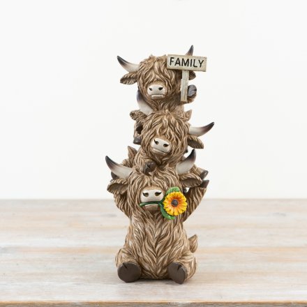 Trio of Highland Cows Family Plaque Ornament, 32.5cm