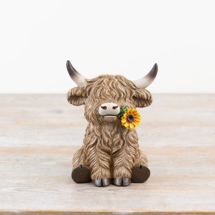Floral Highland Cow Deco, 16cm