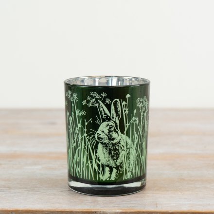 Rabbit & Flower Candle Holder, 12.5cm