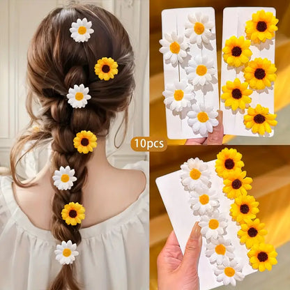 10pcs White & Yellow Sunflower Hair Clips