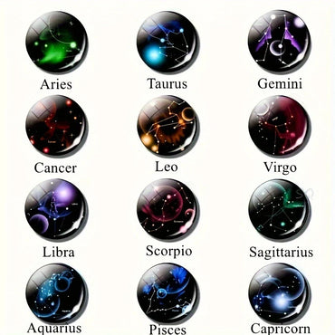 Starry Night Zodiac Keychain - Double-Sided Glass Ball Zodiac