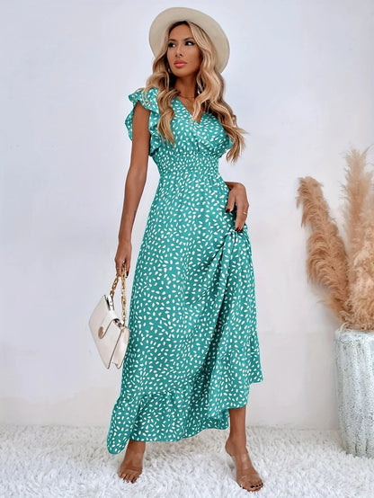 Women's Casual V-Neck Floral Print Dress - Lightweight