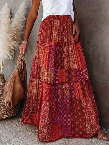 Tropical Print Multi-Layered Maxi Skirt 8 -24