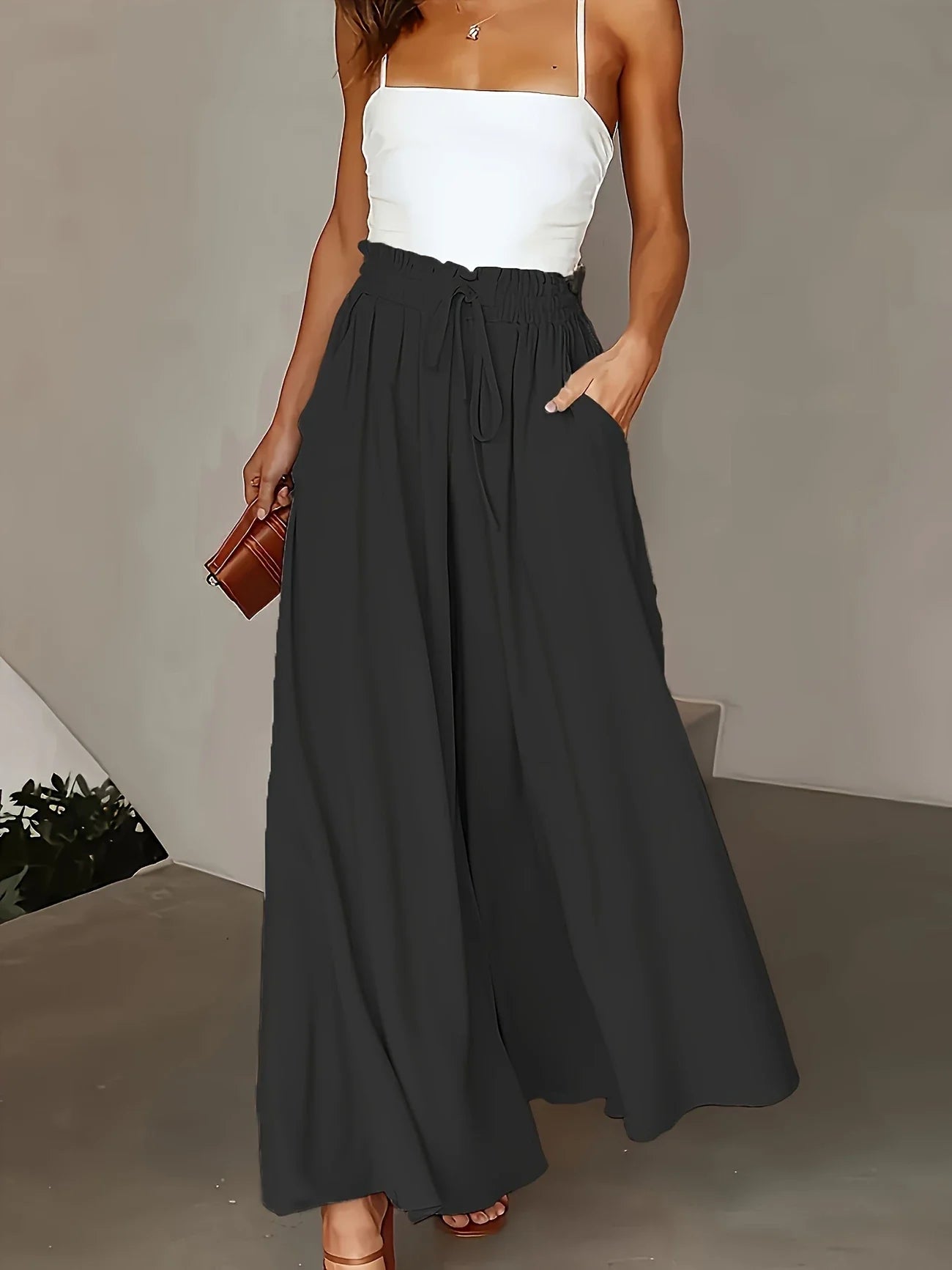 Curve Wide Leg Pants, Casual Loose Pants