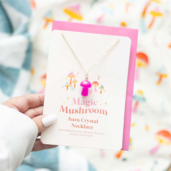 Pink Aura Mushroom Necklace Greeting Card