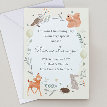 Personalised Woodland Animals New Baby Card