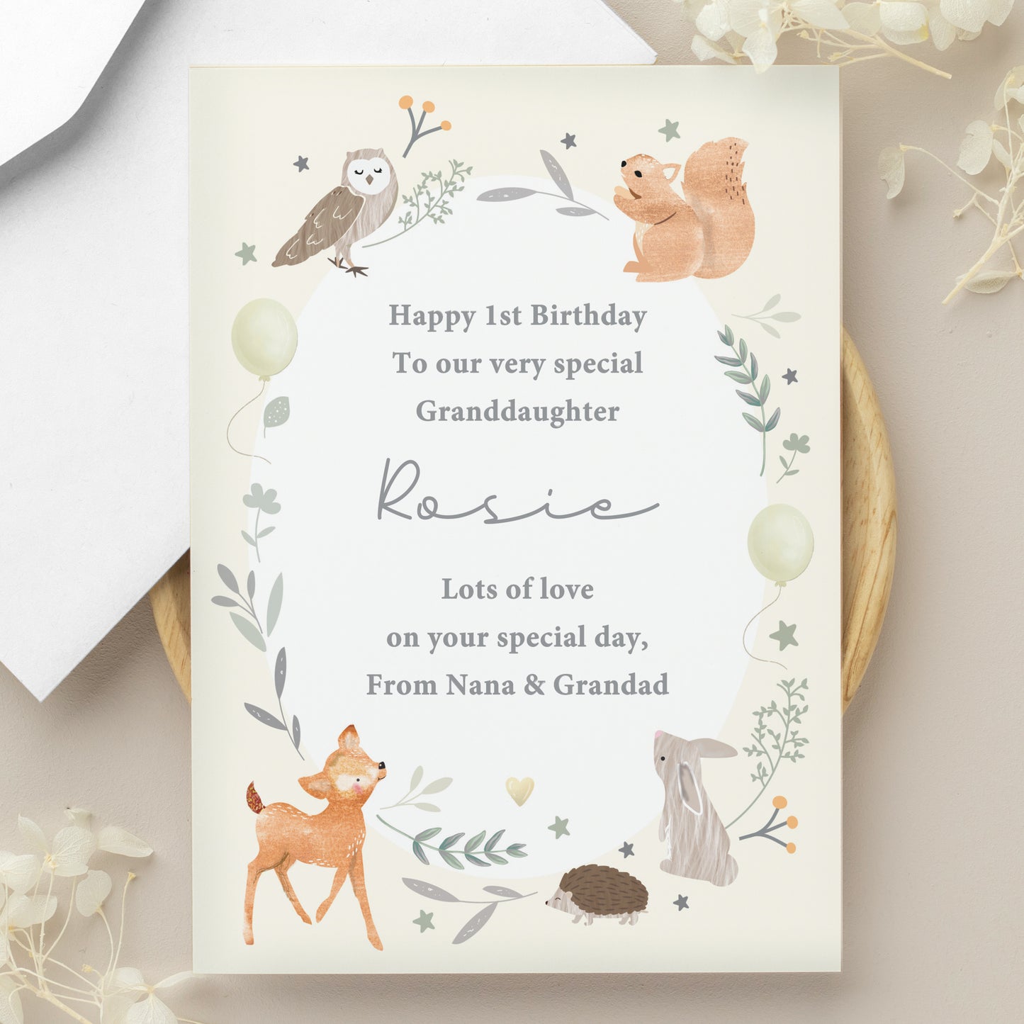 Personalised Woodland Animals New Baby Card