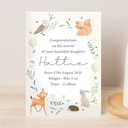 Personalised Woodland Animals New Baby Card