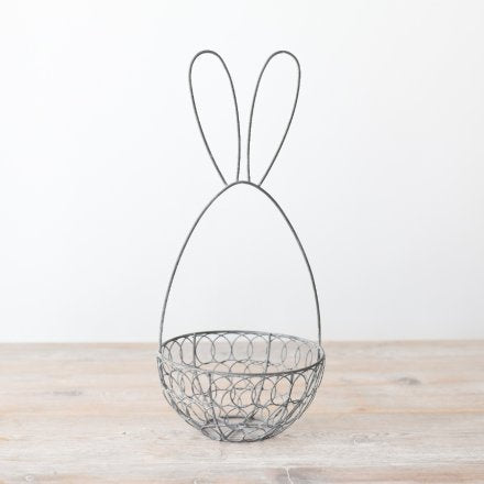 GREY WIRE RABBIT BUNNY BASKET, 32.5CM
