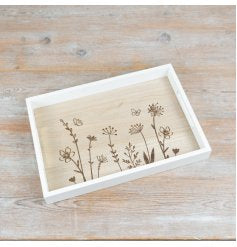 Wooden Tray Flower Design, 35cm