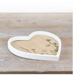 Heart Wooden Tray Roses Design, 24.5cm