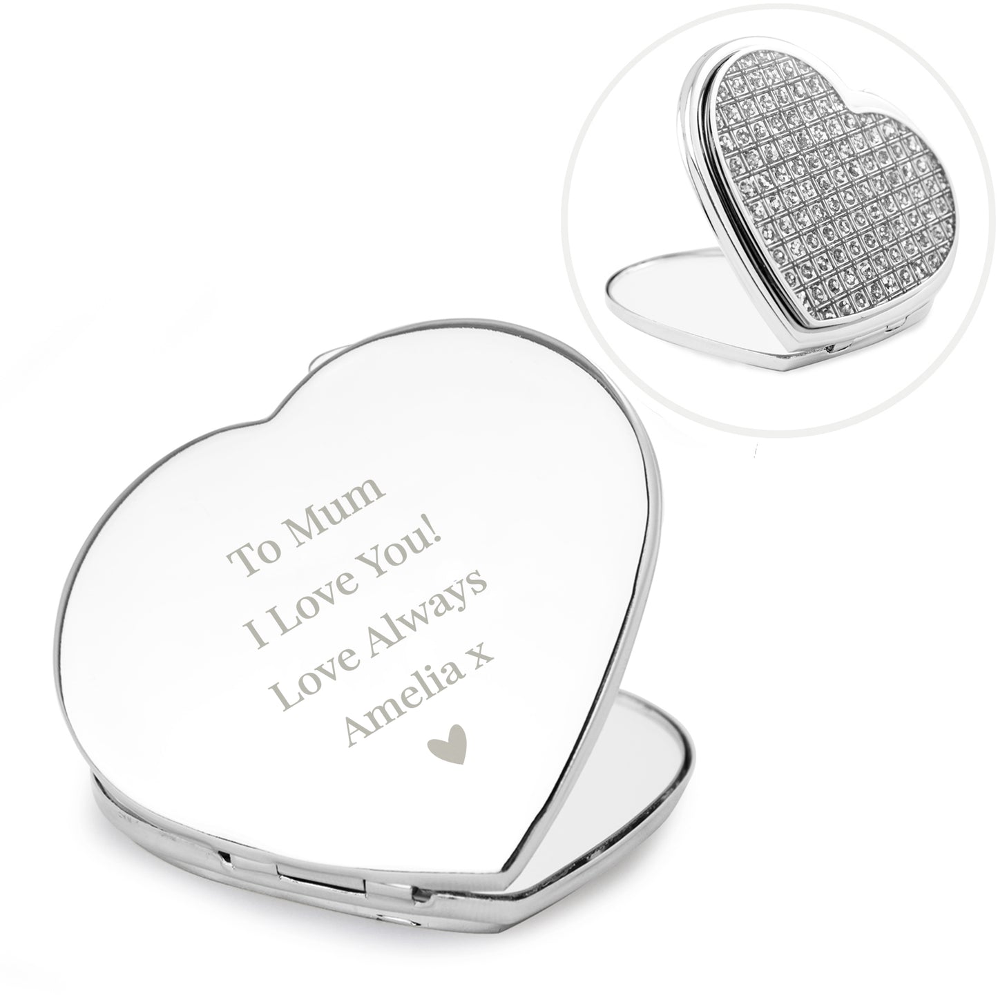 Personalised Diamante Heart Compact Mirror