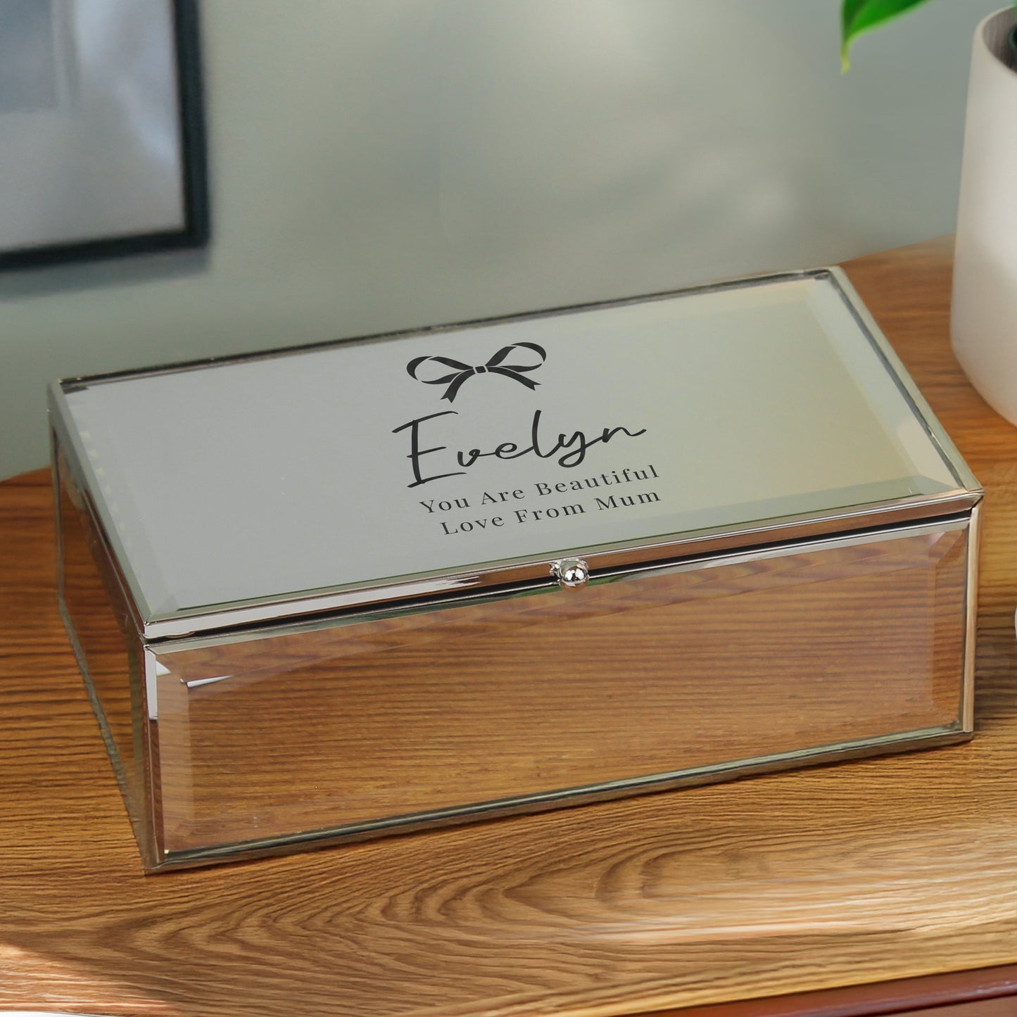 Personalised Bow Mirrored Jewellery Box