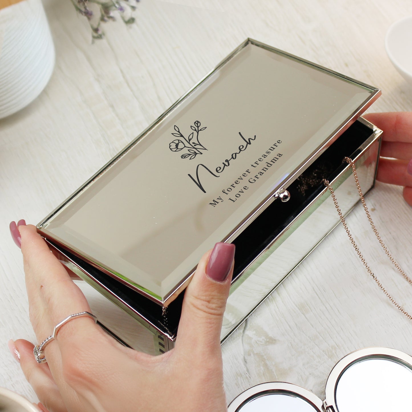 Personalised Floral Mirrored Jewellery Box