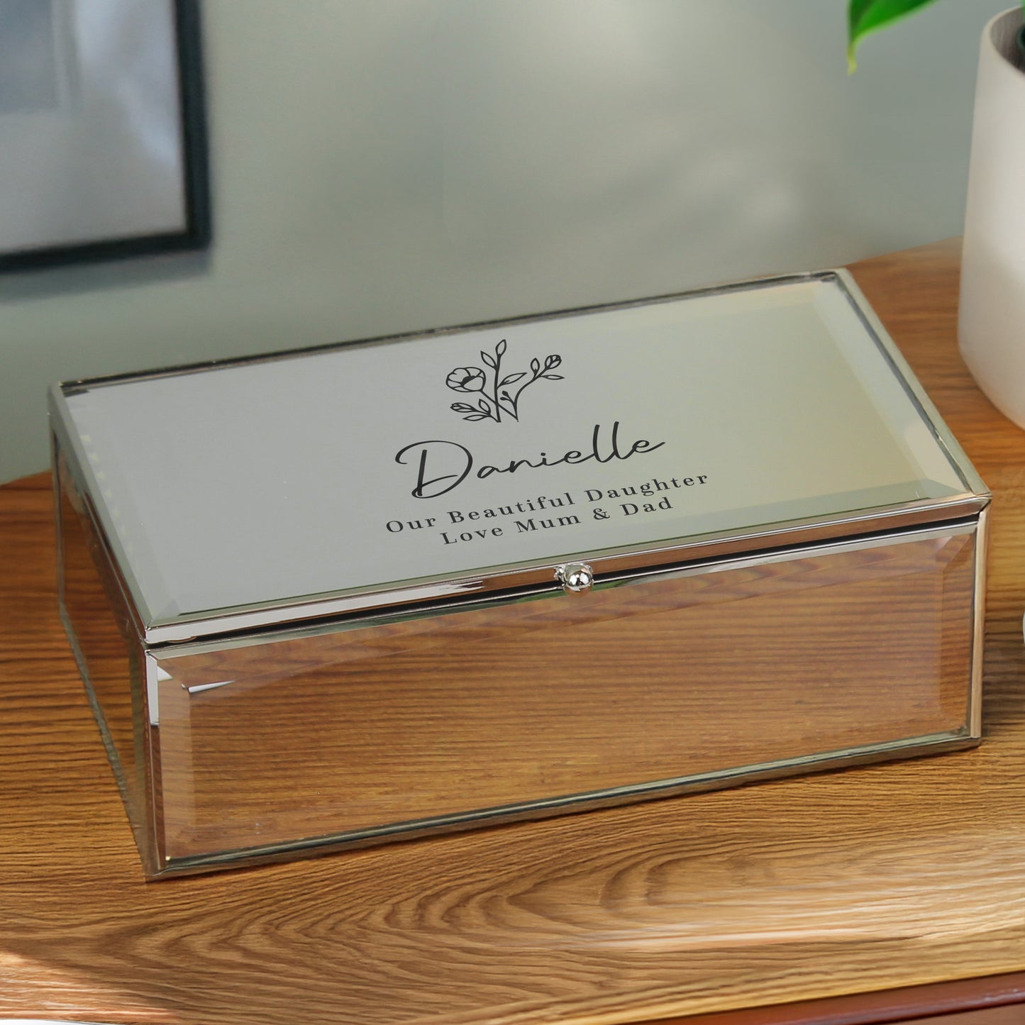 Personalised Floral Mirrored Jewellery Box