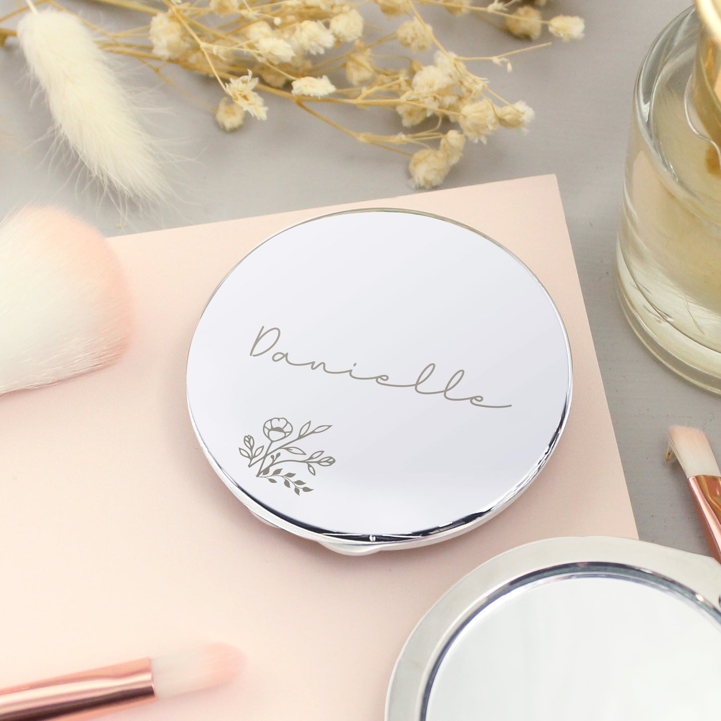 Personalised Floral Round Compact Mirror