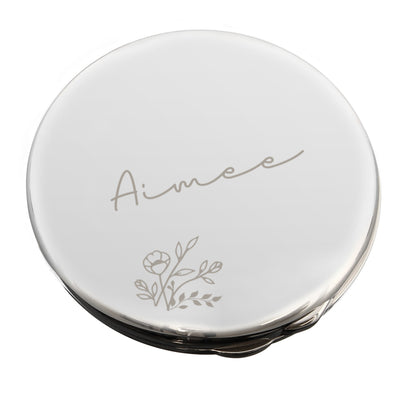 Personalised Floral Round Compact Mirror