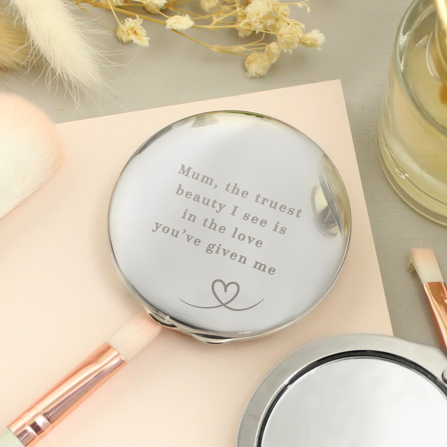 Personalised Heart Round Compact Mirror