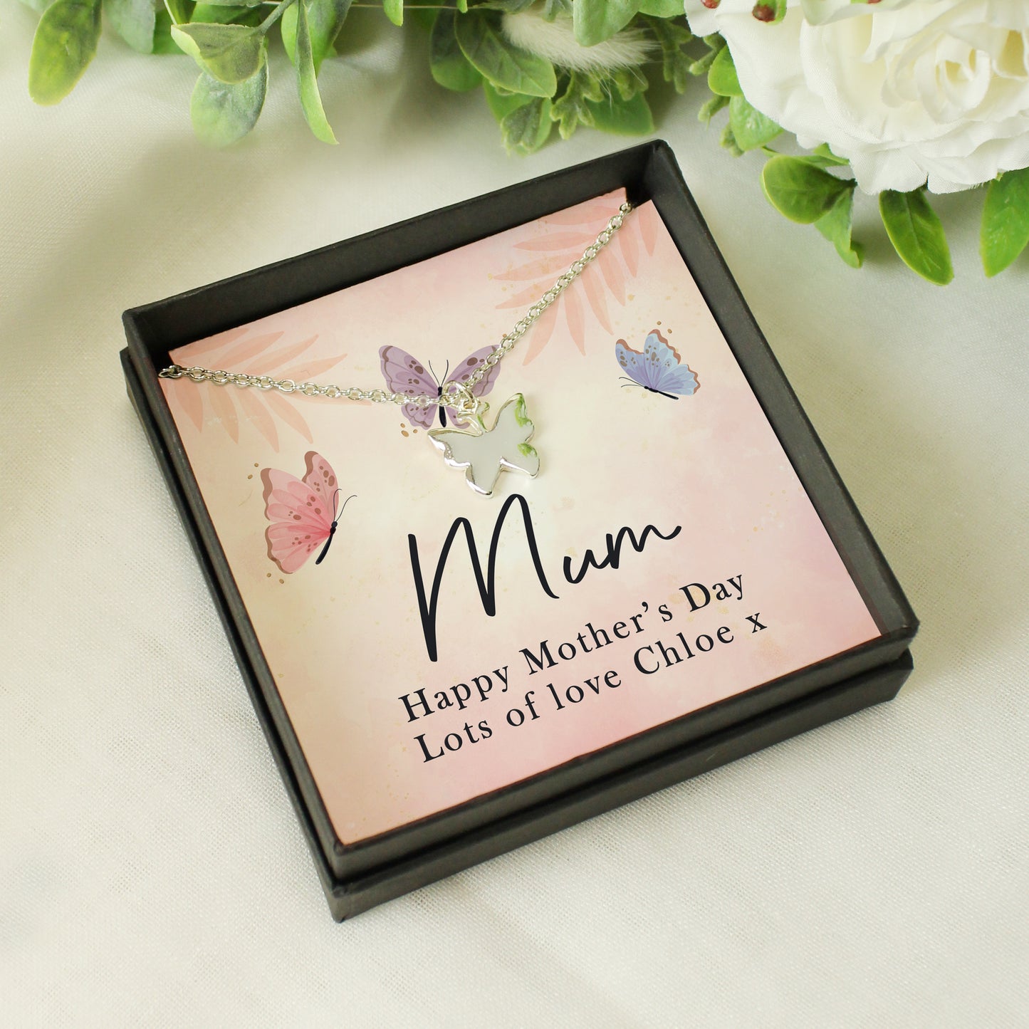 Personalised Sentiment Card & Butterfly Necklace