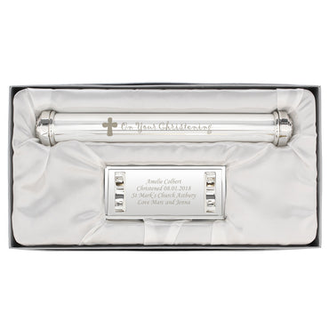 Personalised Christening Cross Silver Plated Certificate Holder