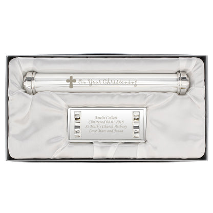 Personalised Christening Cross Silver Plated Certificate Holder