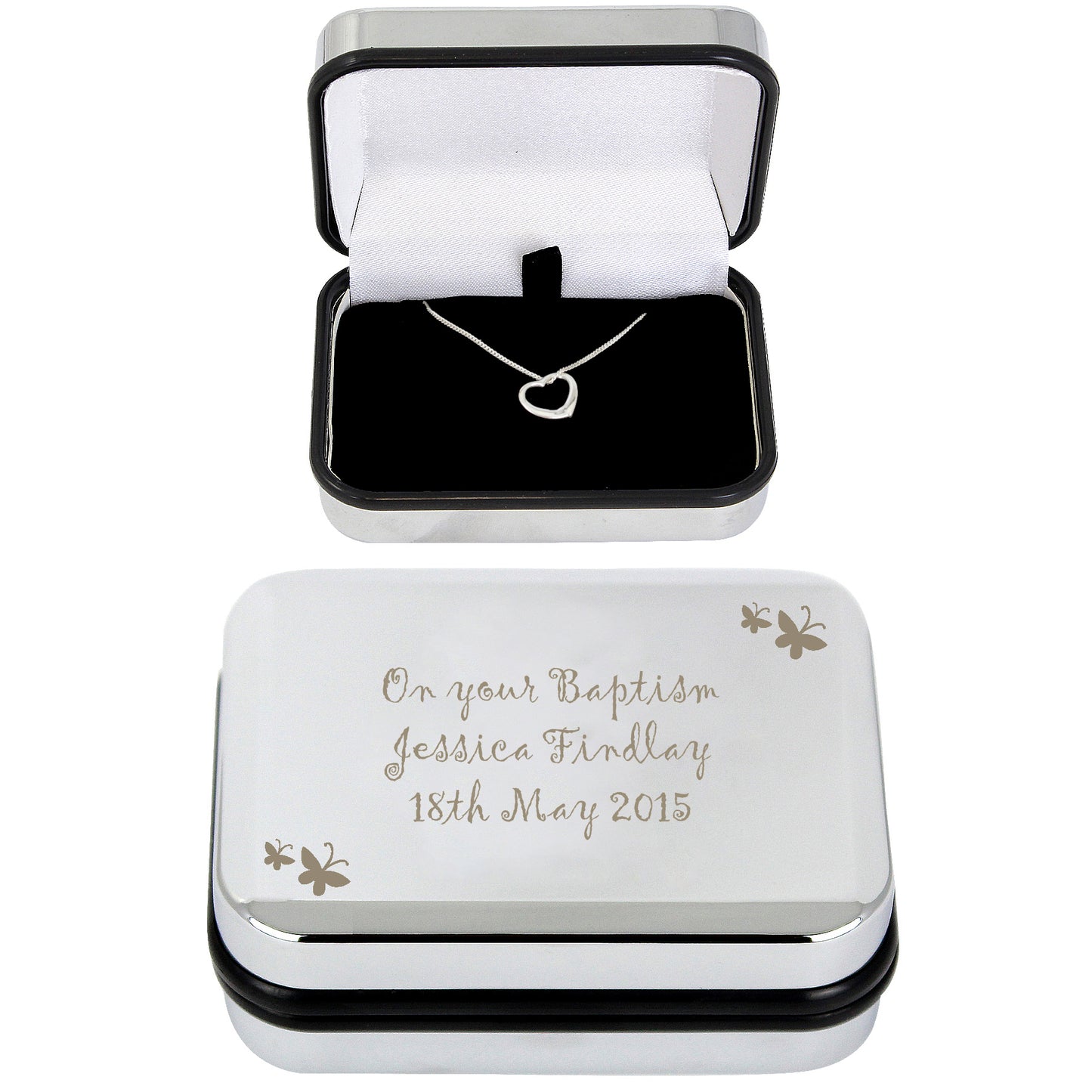 Personalised Butterfly Sterling Silver Heart Necklace and Box