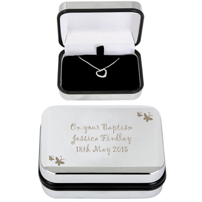 Personalised Butterfly Sterling Silver Heart Necklace and Box