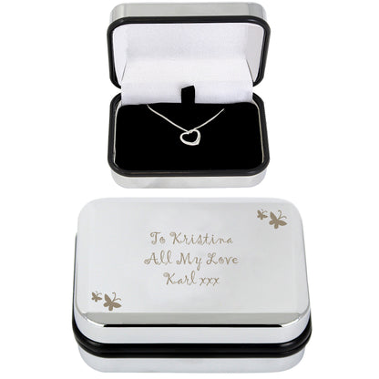 Personalised Butterfly Sterling Silver Heart Necklace and Box